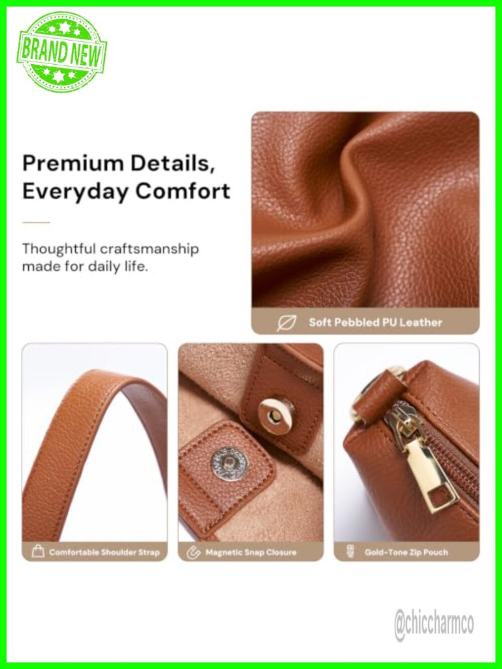 2-Piece Hobo Bag Set, Large Soft Vegan Leather Slouchy Tote with Pouch - Picture 4 of 6